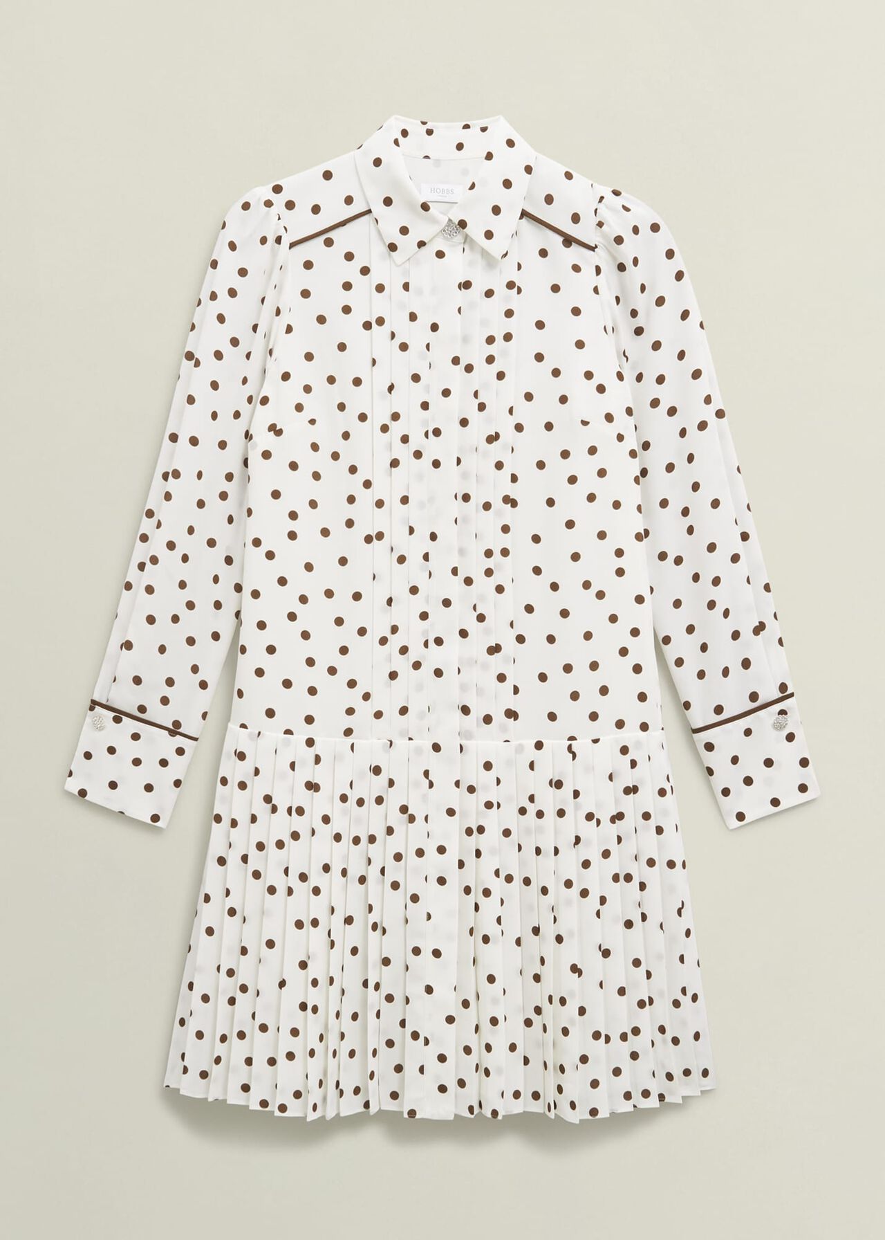 Francesca Pleated Spot Dress, Ivory Brown, hi-res