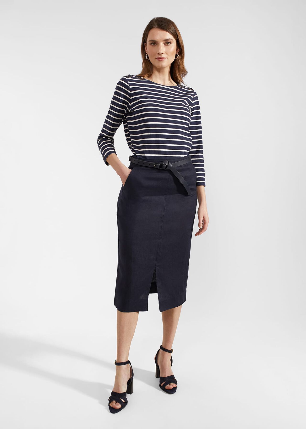 Ashleigh Linen Skirt, Navy, hi-res