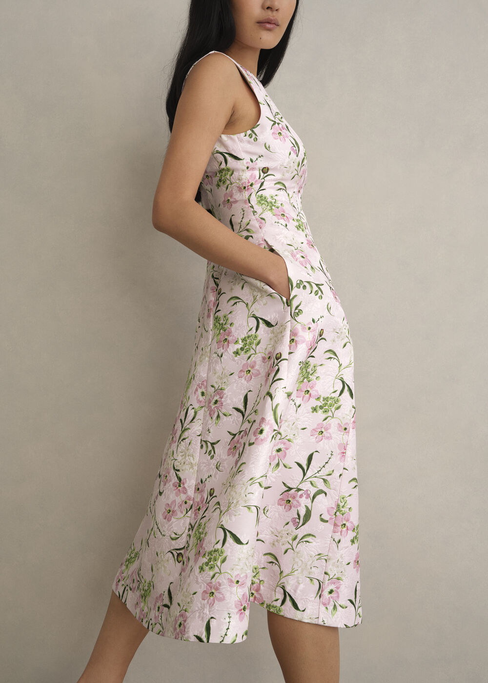 Lana Floral Jacquard Dress, Pale Pink Multi, hi-res