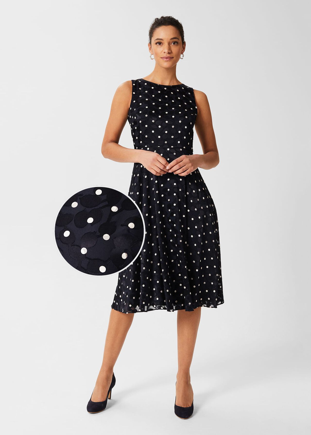 Adeline Spot Fit And Flare Dress, Navy Ivory, hi-res