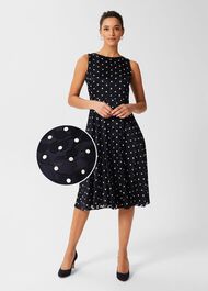 Adeline Spot Fit And Flare Dress, Navy Ivory, hi-res