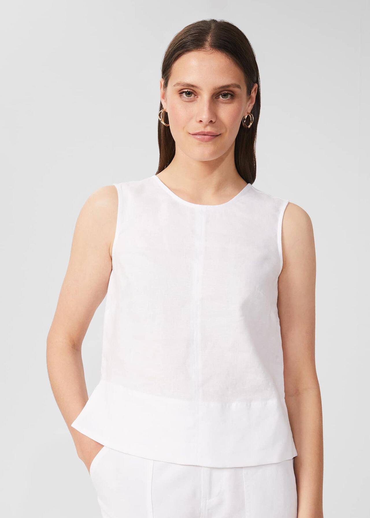 Halle Linen Top, White, hi-res