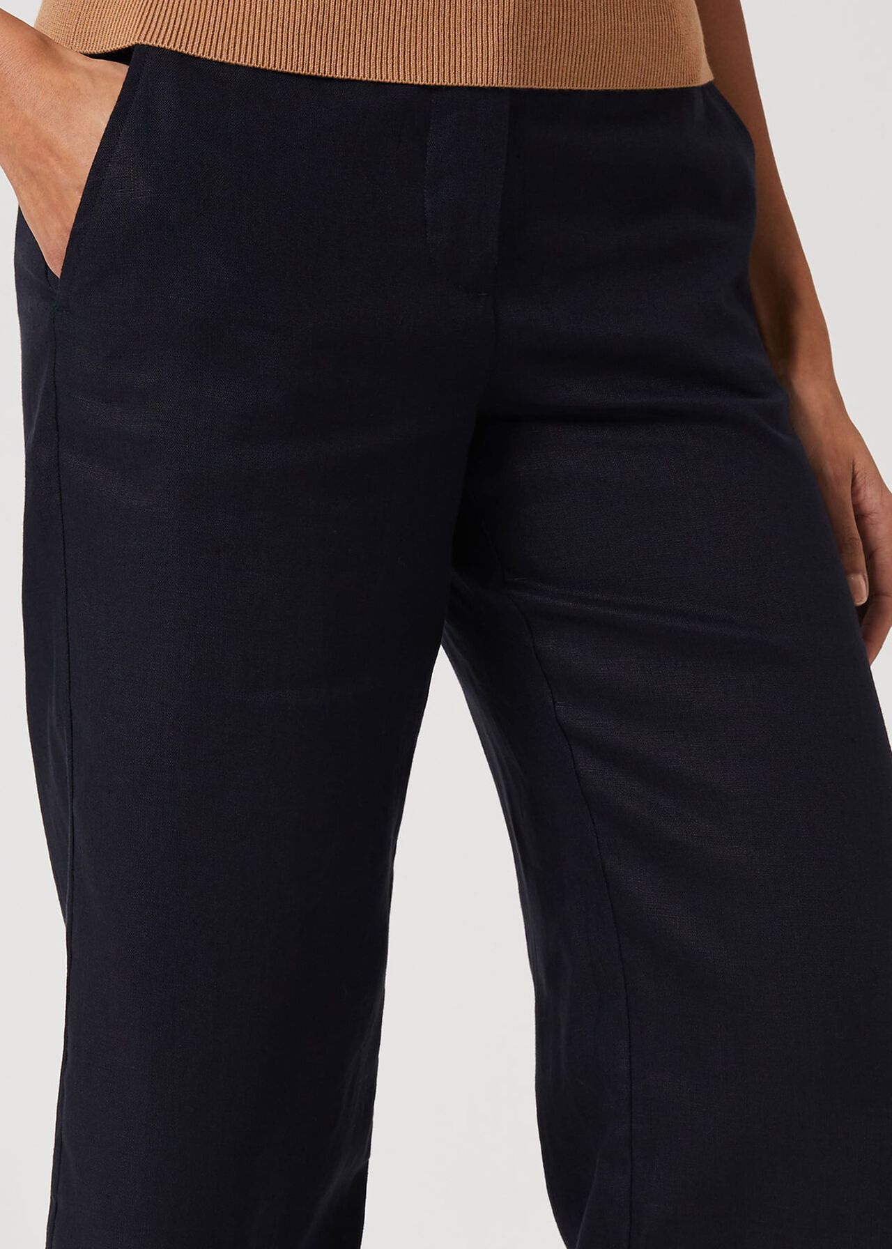 Nicole Linen Wide Leg trousers, Navy, hi-res