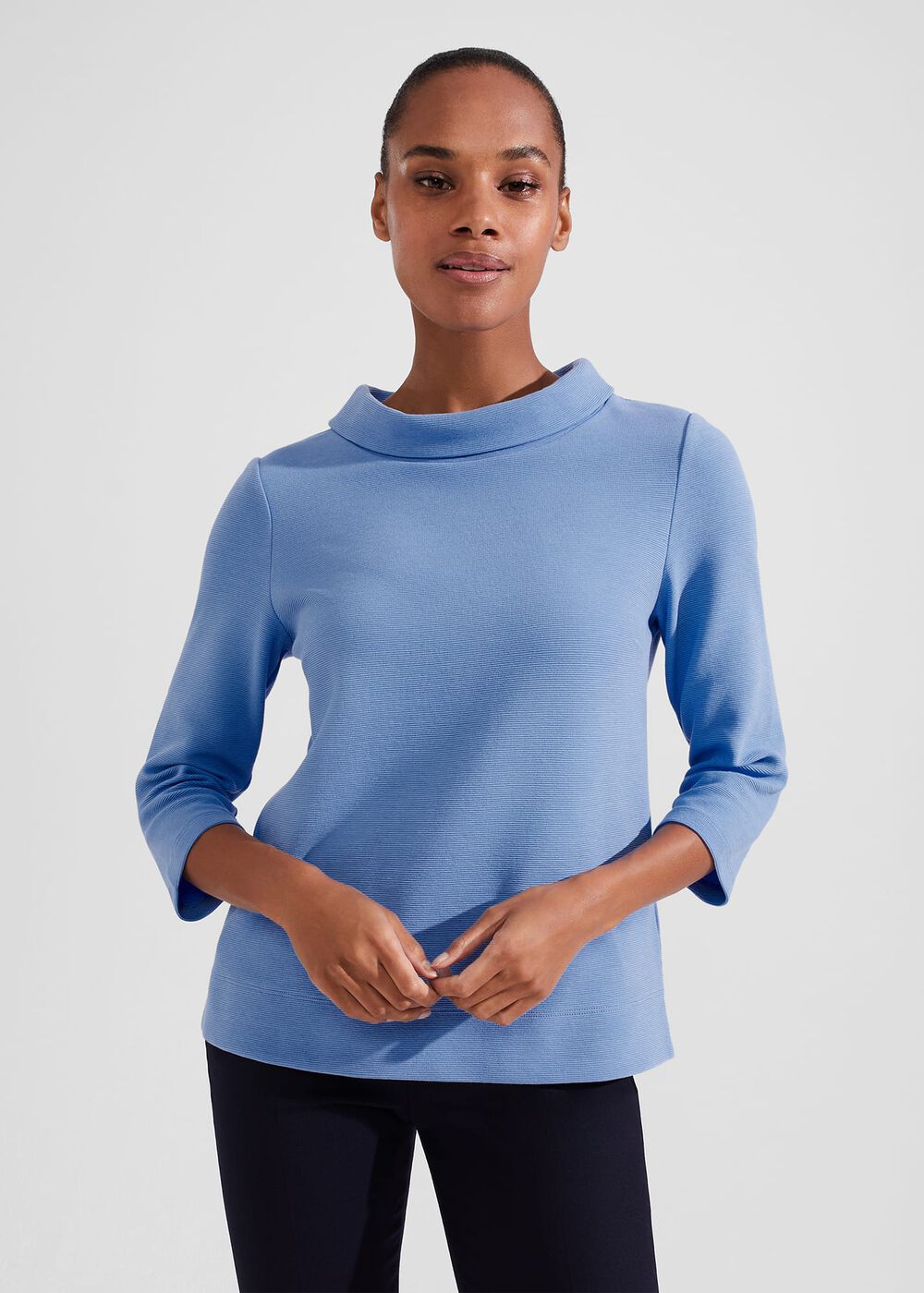 Betsy Textured Top With Cotton , Antique Blue, hi-res