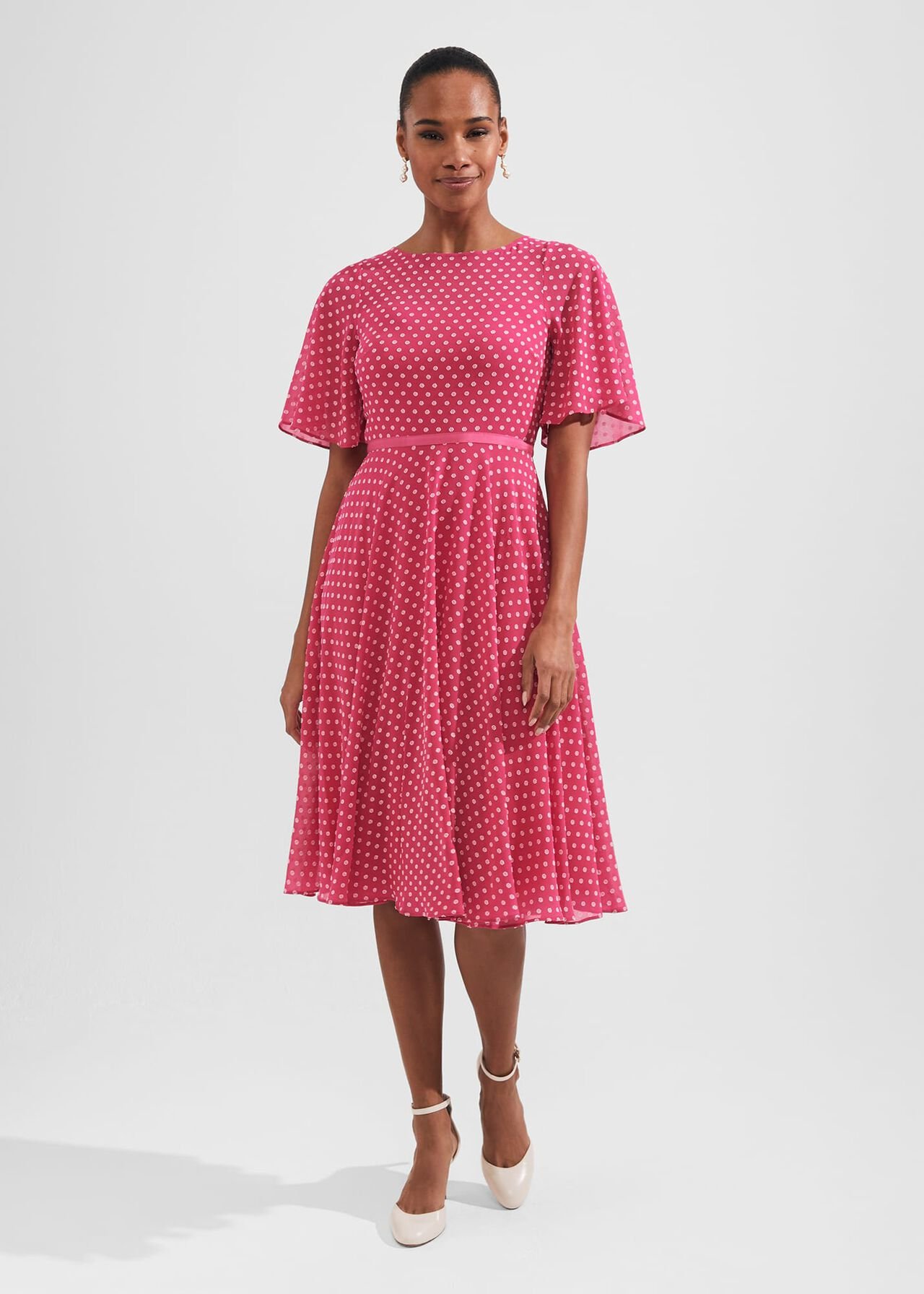 Eleanor Spot Fit And Flare Dress, Pink Ivory, hi-res