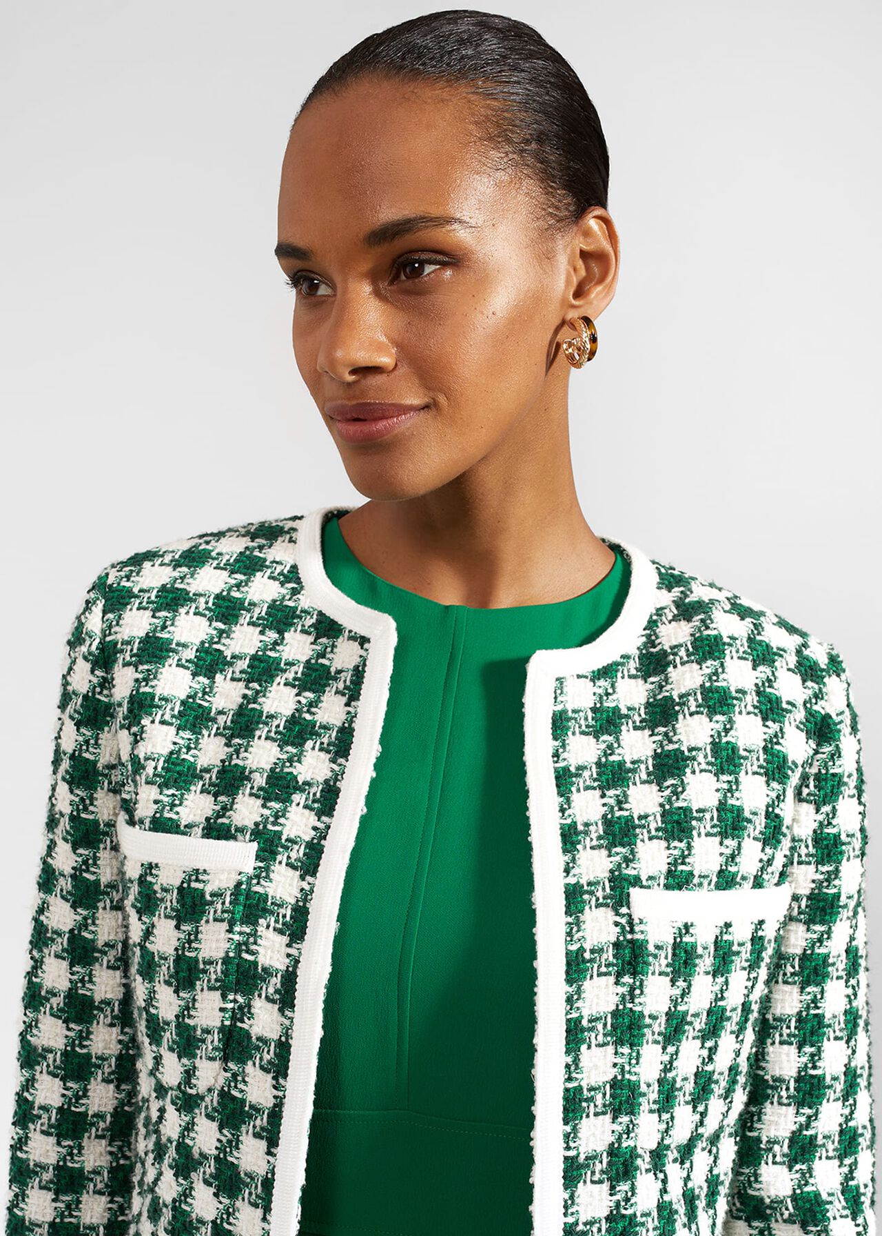 Genevieve Cotton Blend Jacket, Green Ivory, hi-res