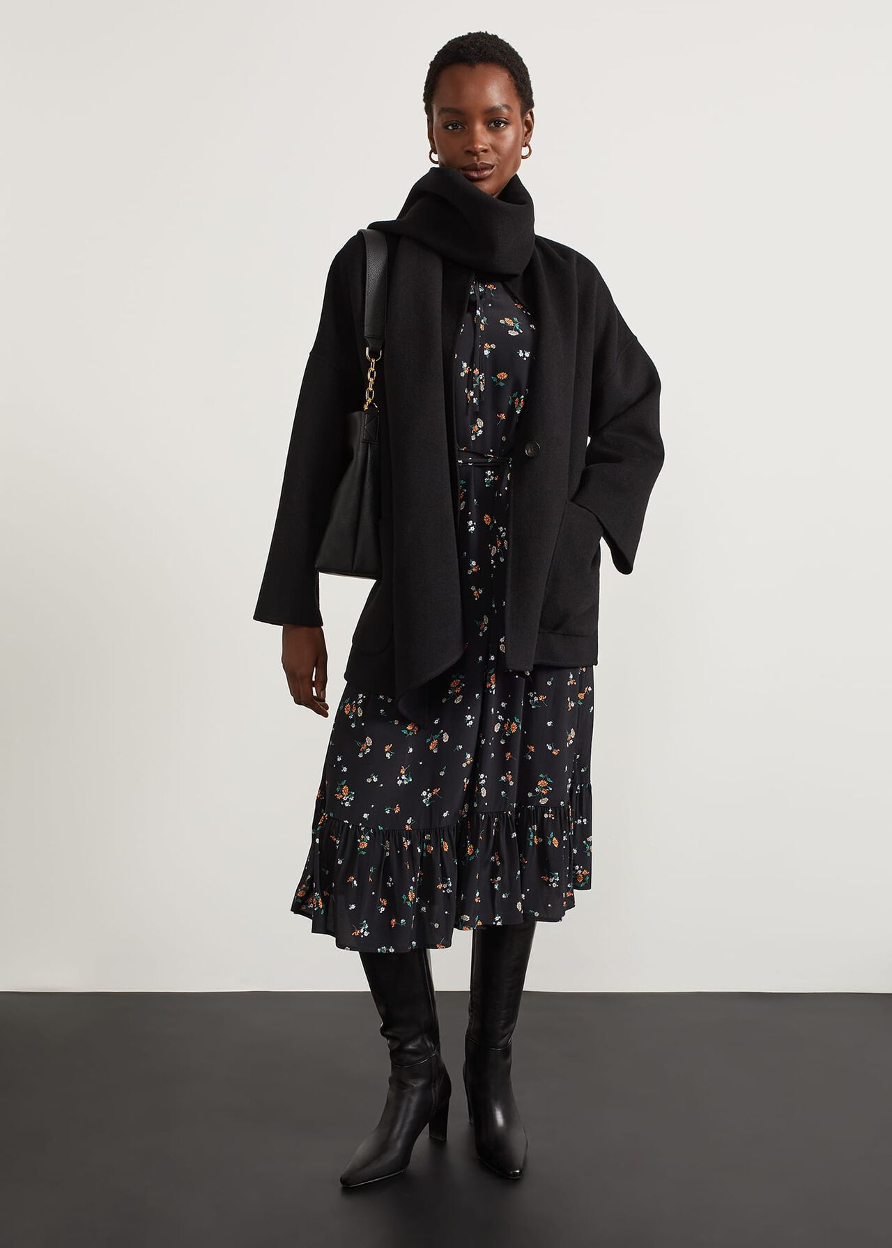 Hadley Scarf Coat, Black, hi-res