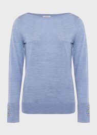 Perla Merino Wool Jumper, Mid Shade Blue, hi-res