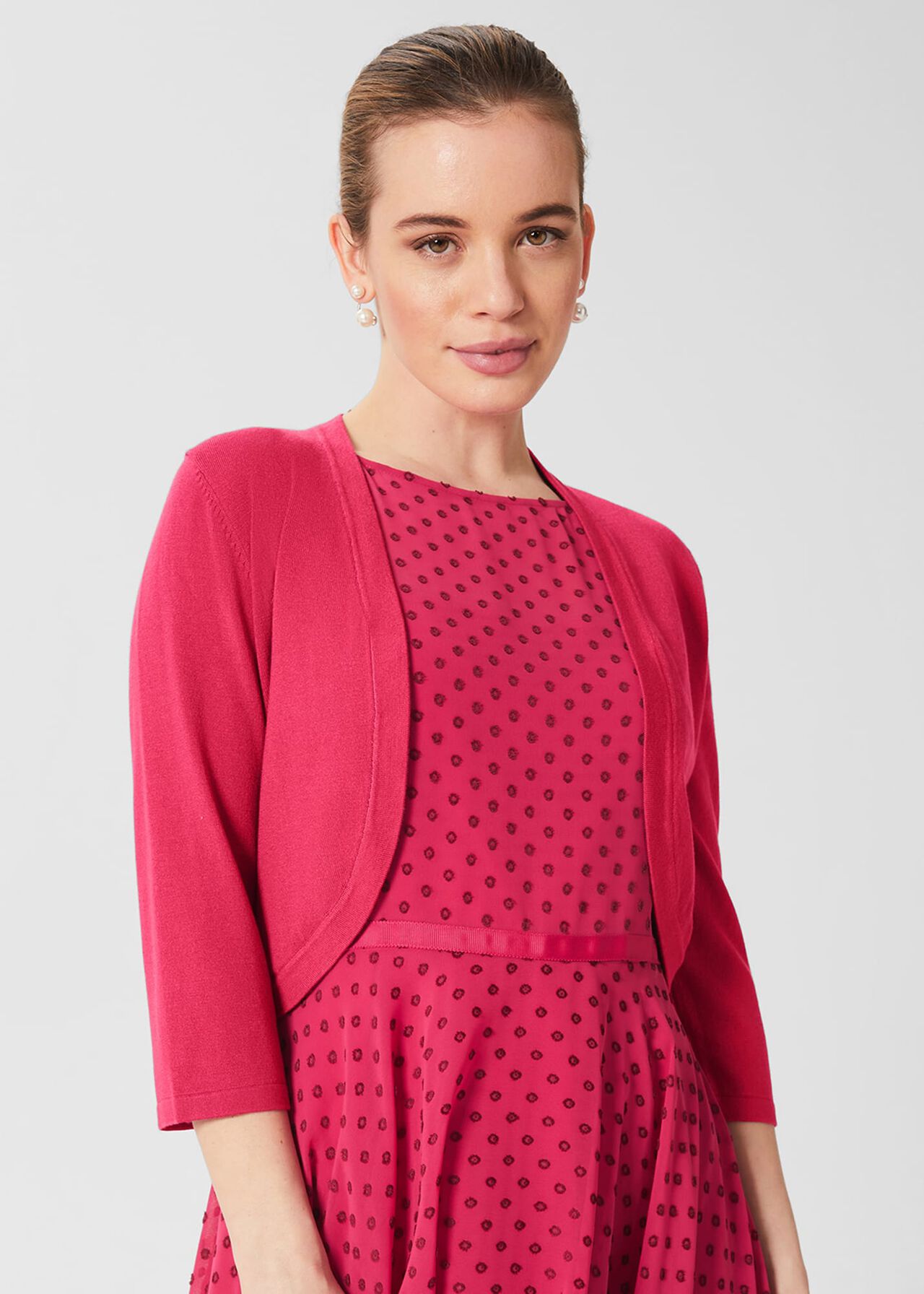 Petite Della Spot Fit And Flare Dress, Fuchsia Pink, hi-res