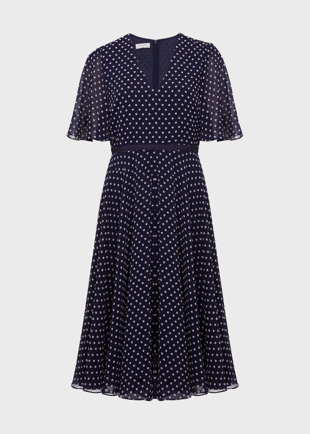 Celia Spot Fit And Flare Dress, Navy Pale Pink, hi-res