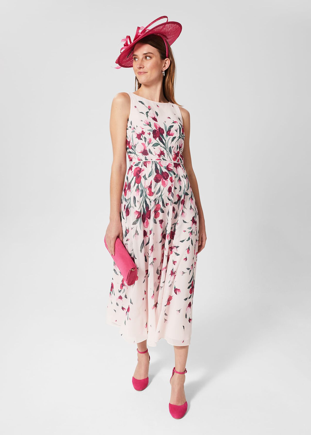 Petite Carly Floral Midi Dress, Pink Multi, hi-res