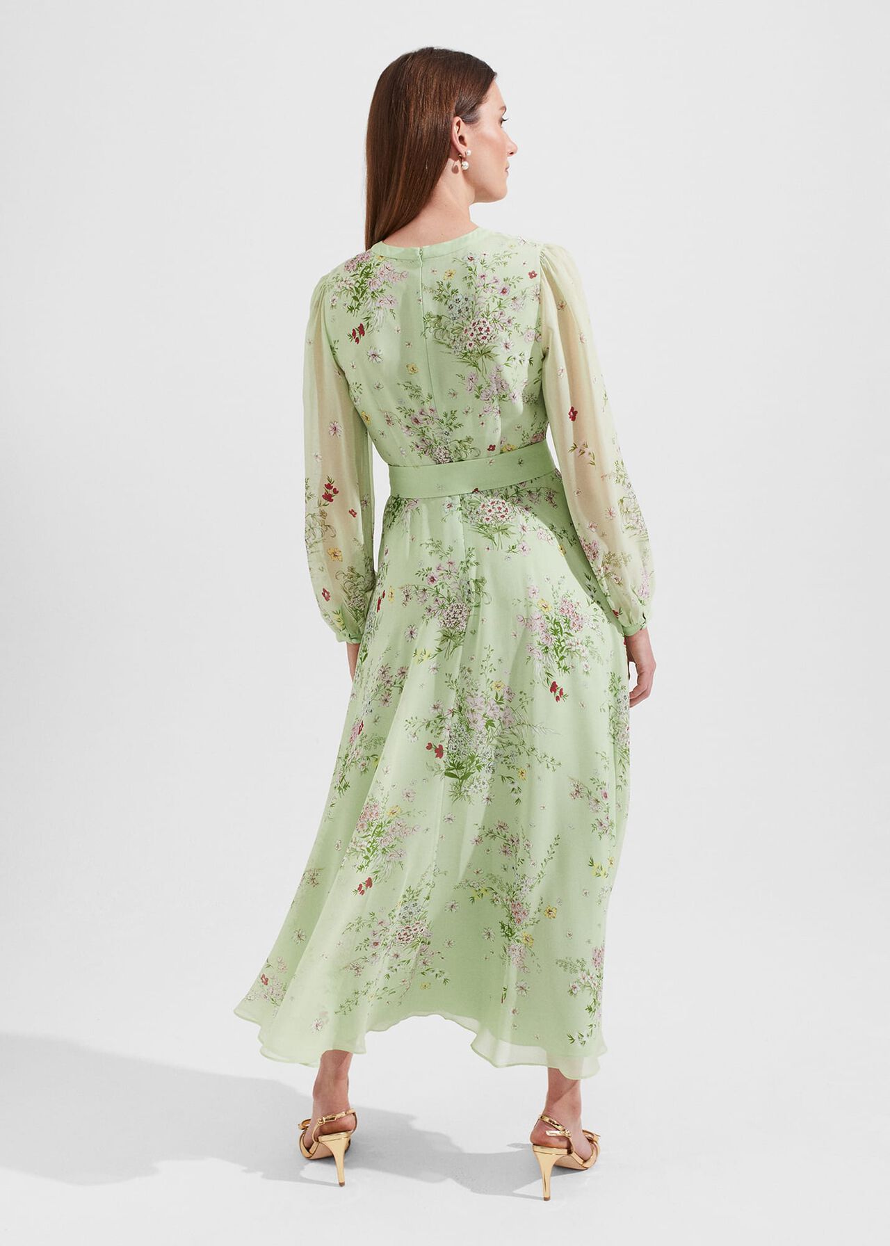 Leia Silk Fit And Flare Dress, Green Multi, hi-res