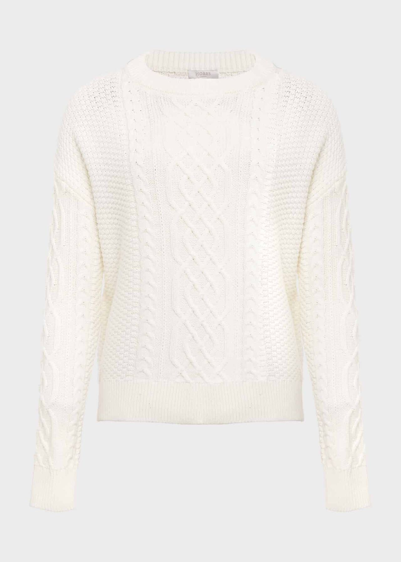 Corina Cotton Cable Sweater, Ivory, hi-res