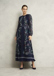 Petite Sia Floral Silk Dress, Midnight Multi, hi-res