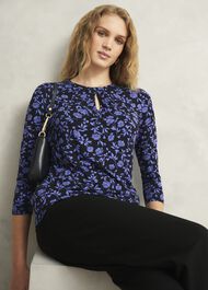 Julia Printed Top, Navy Blue, hi-res