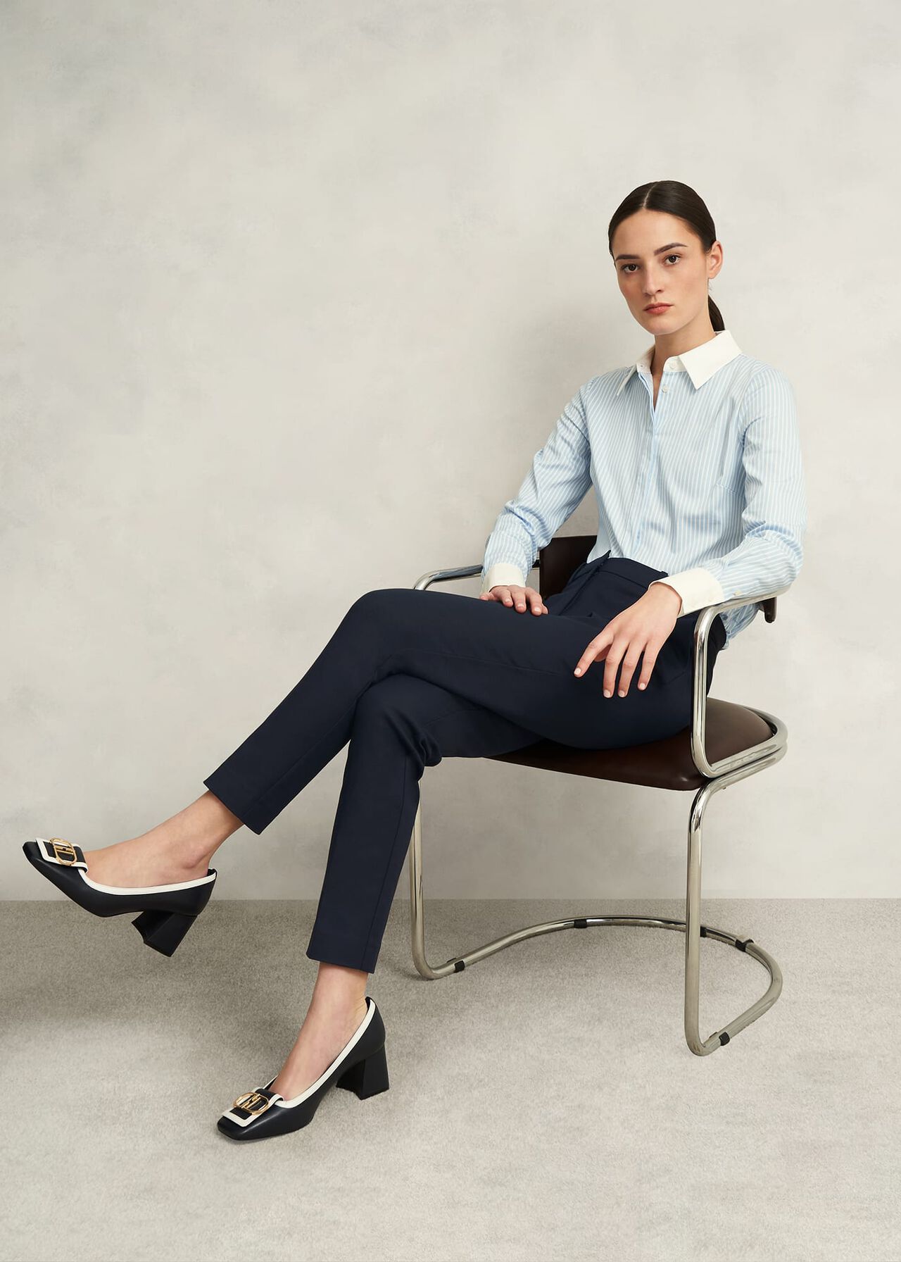 Petite Nicky Tapered Travel Trousers, Navy, hi-res