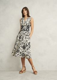 Petite Teagan Linen Dress, Ivory Navy, hi-res