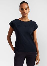 Thea Cotton Broderie Top, Navy, hi-res