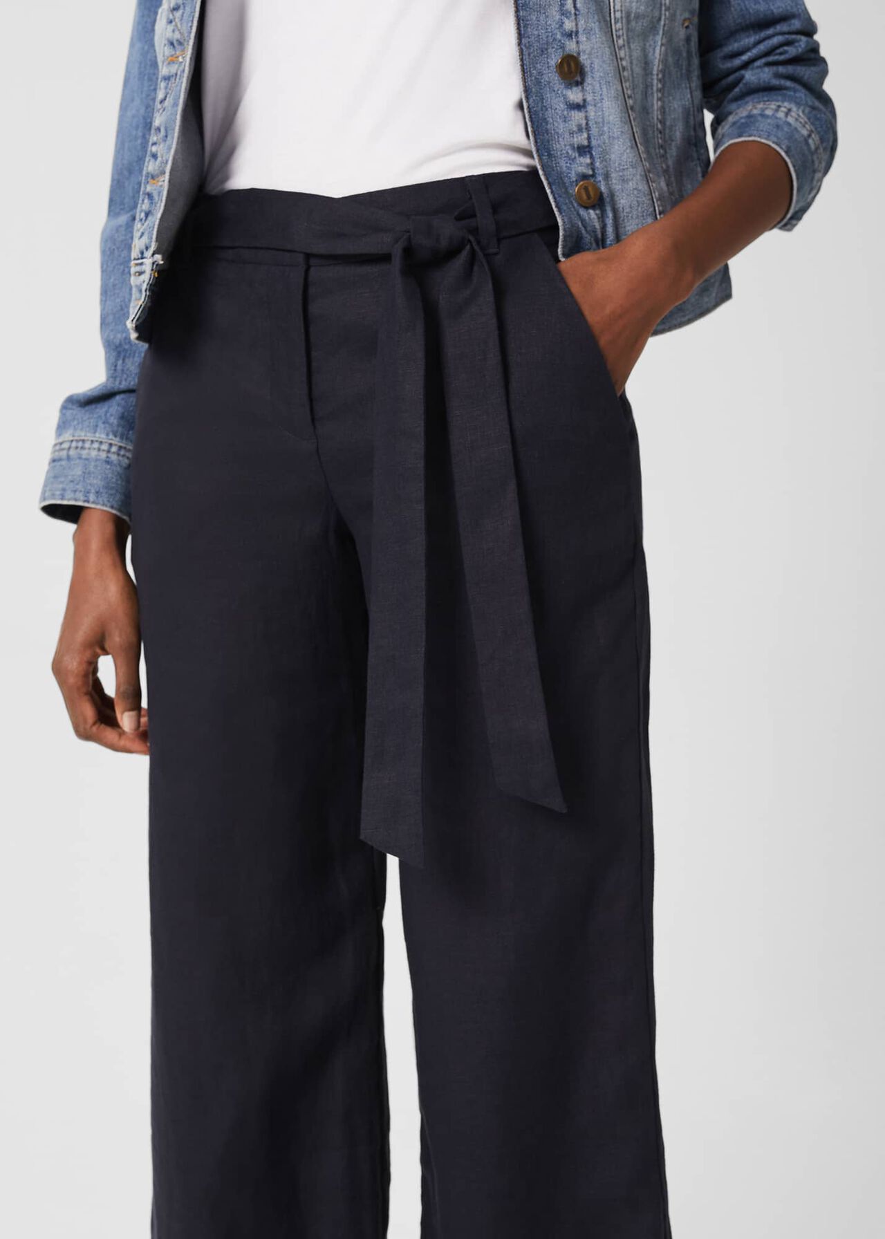 Jacqui Wide Leg Linen Trousers, Navy, hi-res