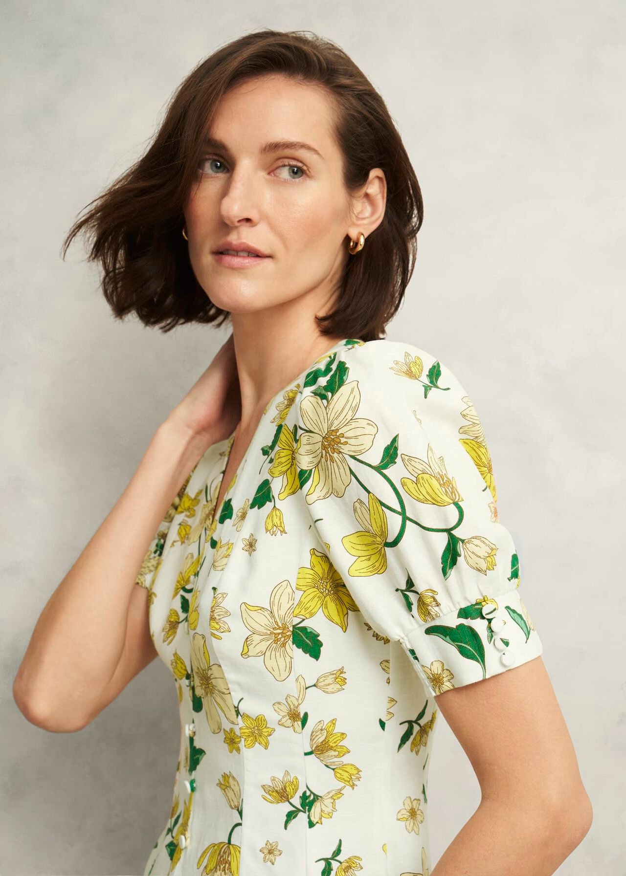 Coniston Floral Linen Blend Mini Dress, Ivory Multi, hi-res