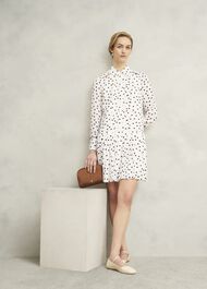 Francesca Pleated Spot Dress, Ivory Brown, hi-res