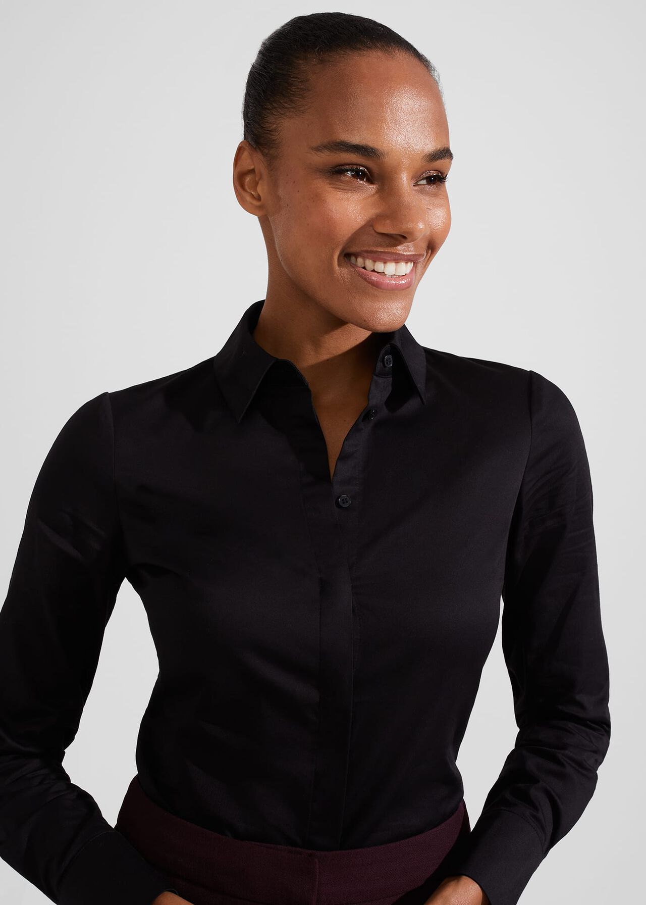 Victoria Cotton Shirt, Black, hi-res