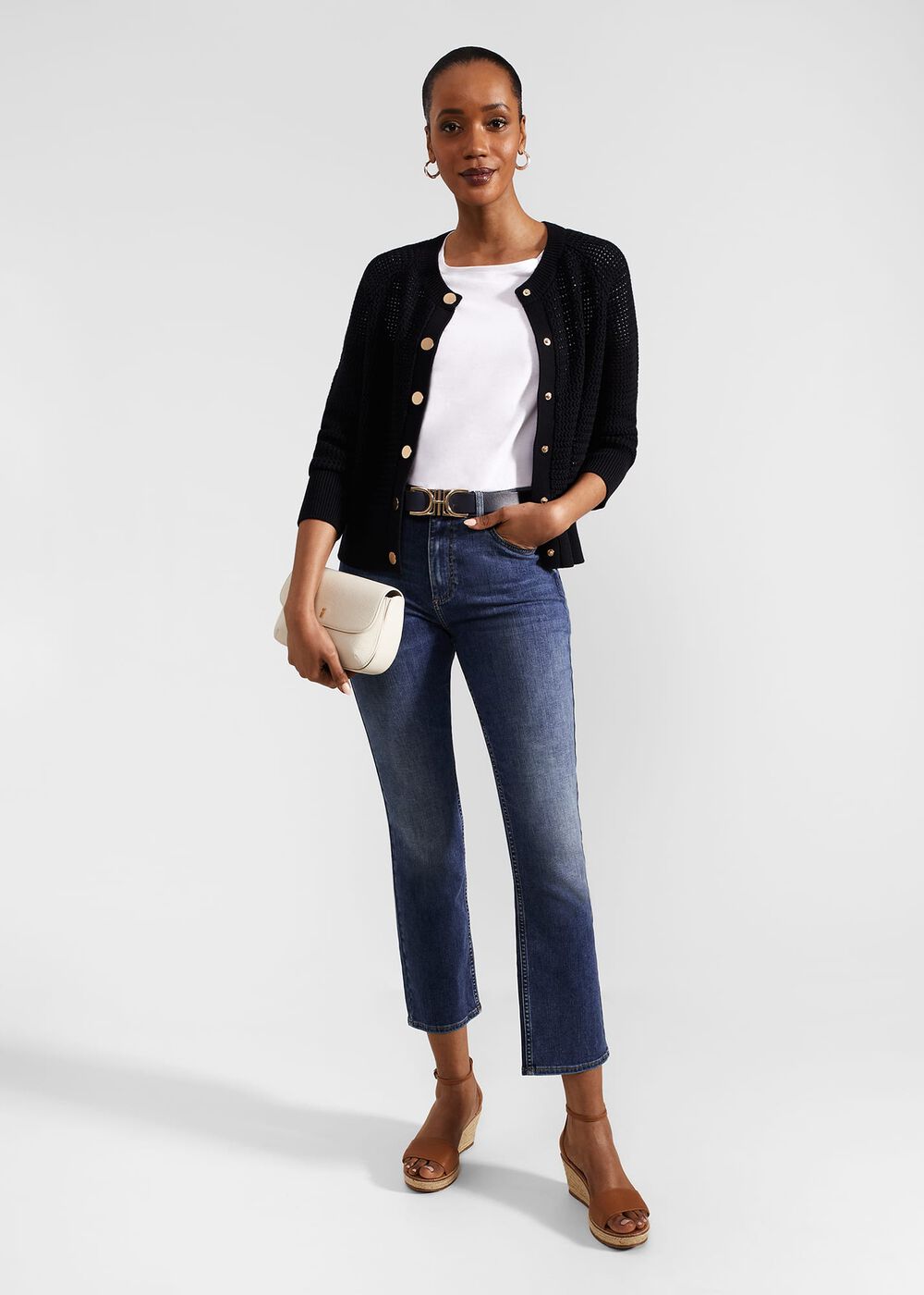 Florentina Cotton Cardigan, Hobbs Navy, hi-res