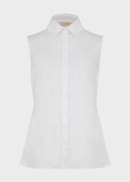 Sleeveless Victoria Cotton Blend Shirt, White, hi-res