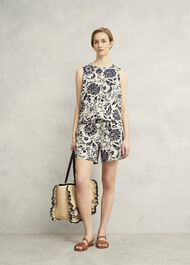 Maura Linen Top, Cream Navy, hi-res