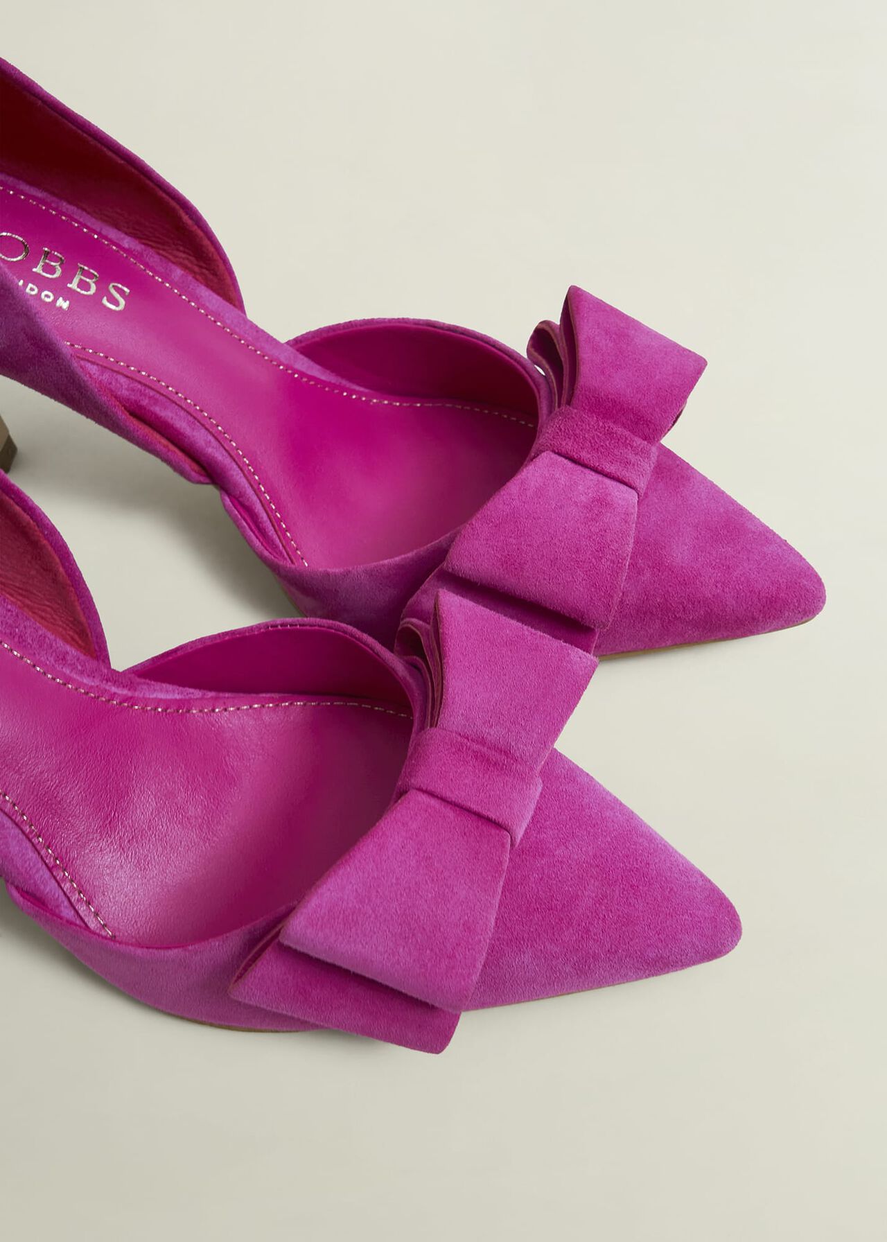 Elva Suede Bow Court Shoes, Bright Pink, hi-res