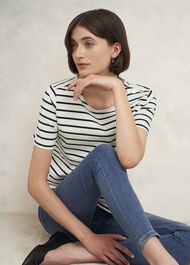 Bethan Cotton Stripe Top, Ivory Black, hi-res