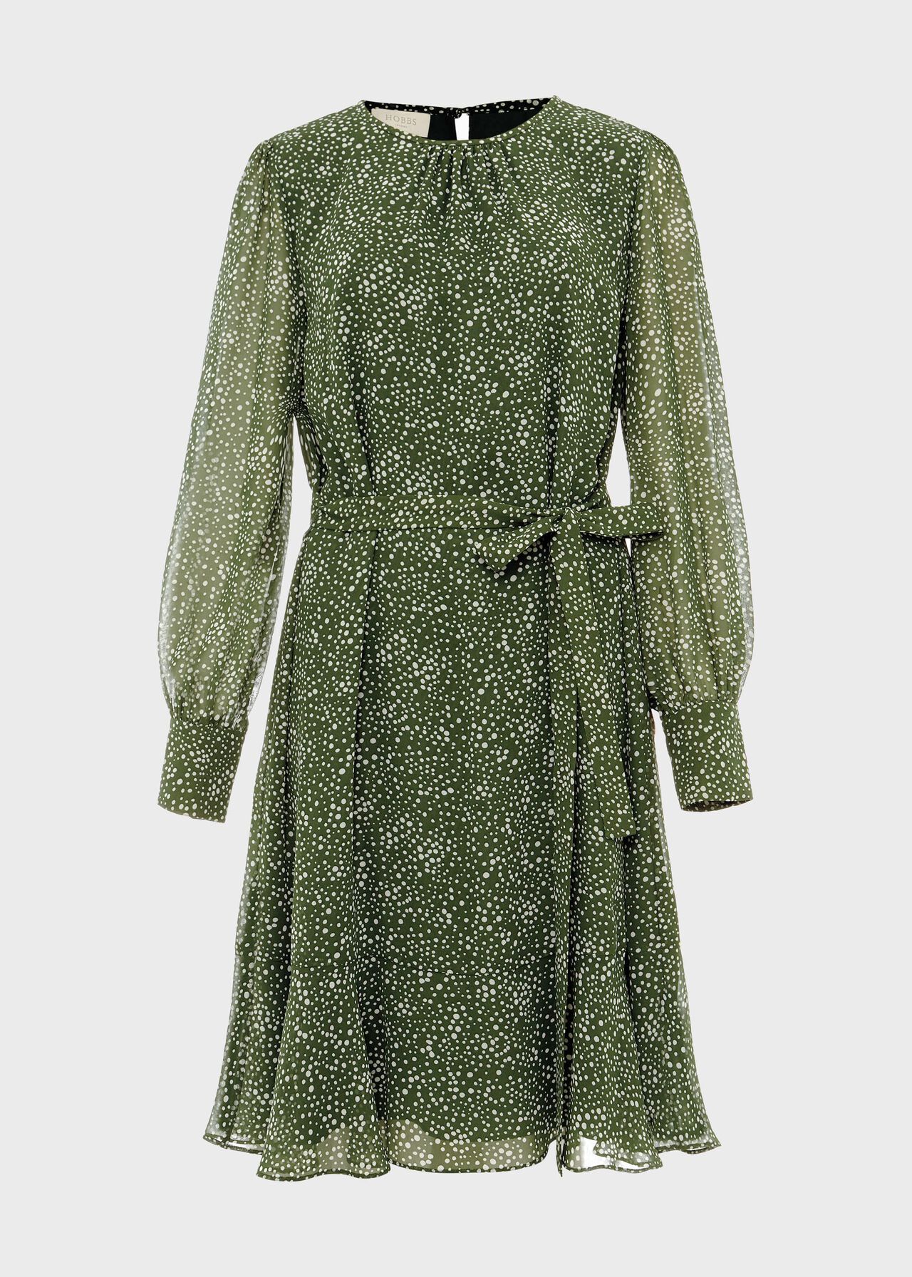 Frances Spot Belted Dress, Fern Green, hi-res