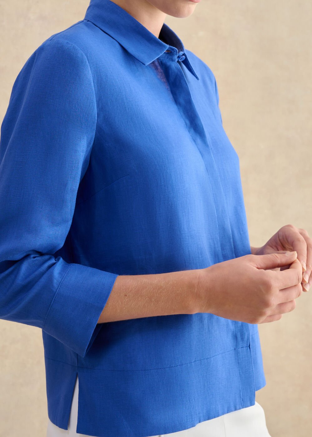 Nita Linen Shirt, French Blue, hi-res