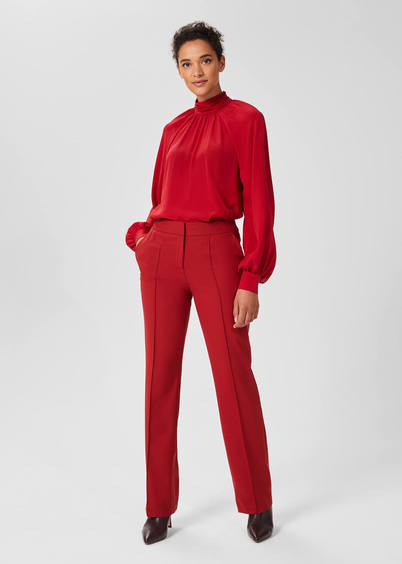 Kyle Wool Blend Straight Pants, Red, hi-res