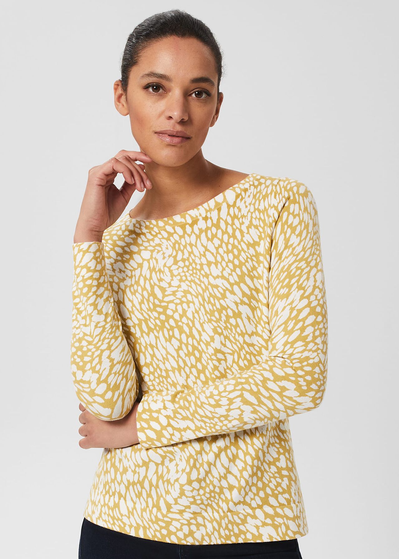 Pamela Cotton Printed Sweater, Olive Ivory, hi-res