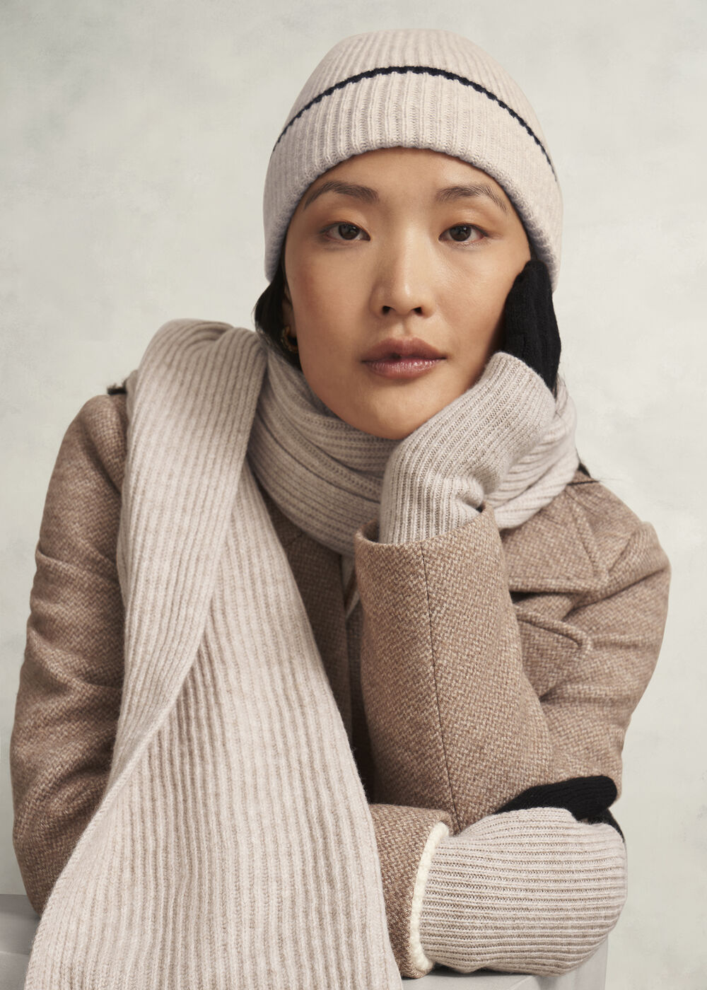 Acacia Knit Scarf, Beige Black, hi-res