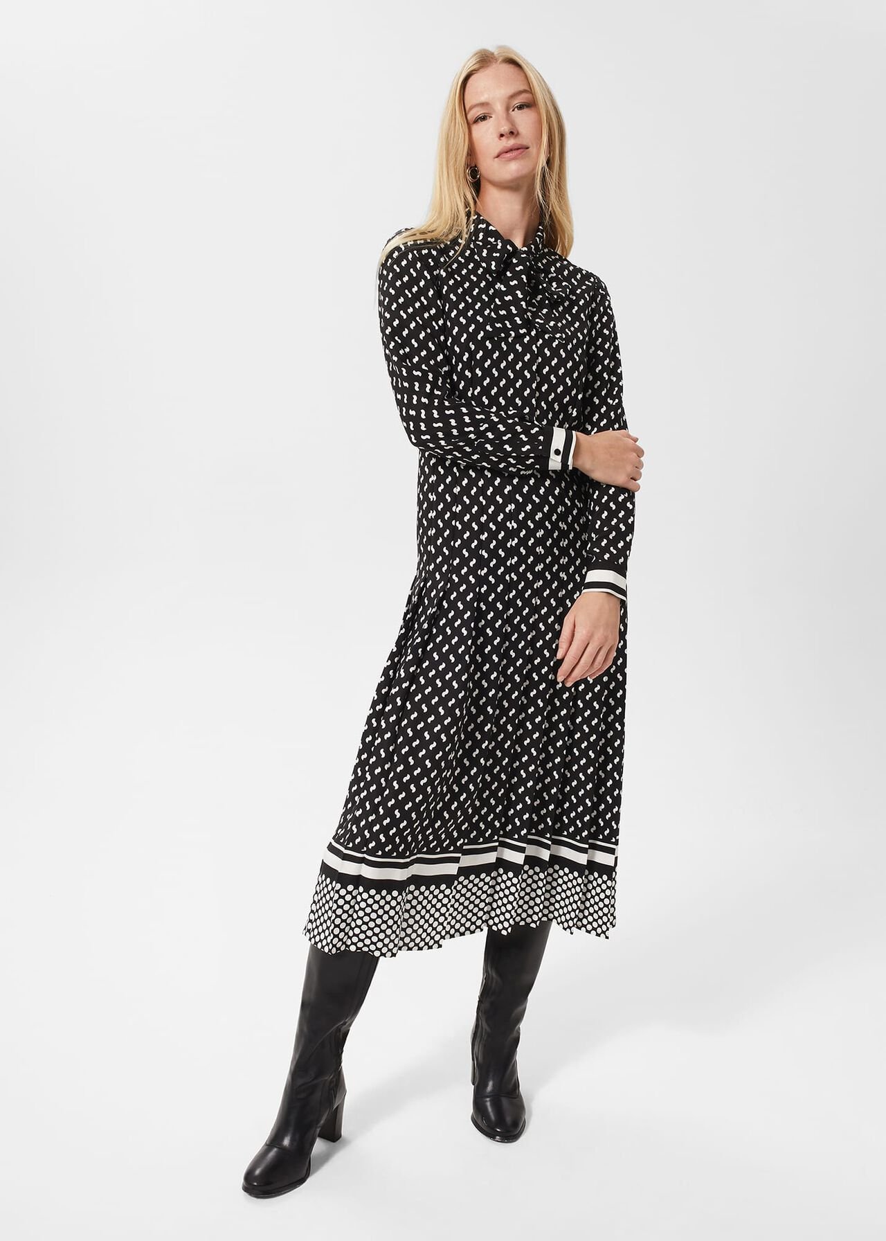 Aurielia Silk Dress, Black Ivory, hi-res