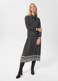 Aurielia Silk Dress, Black Ivory, hi-res