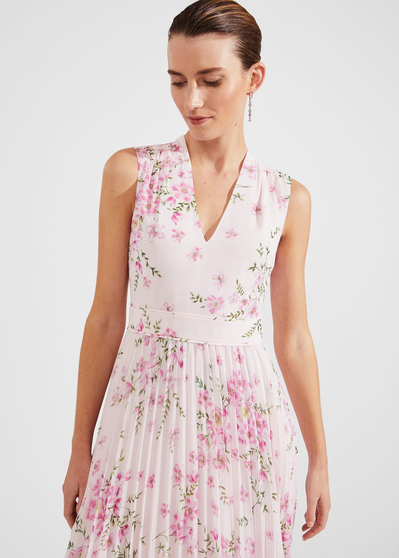 Petite Veronica Pleated Floral Dress, Pink Multi, hi-res