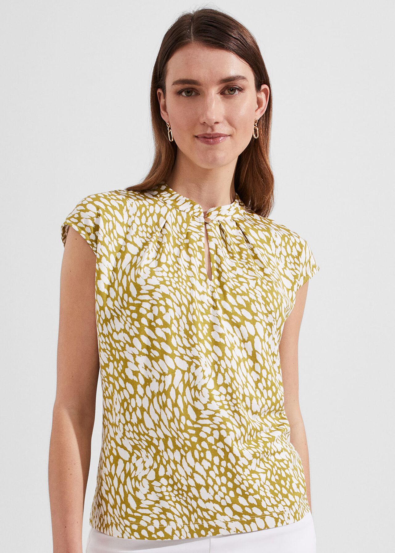 Maeve Printed Top, Olive Ivory, hi-res