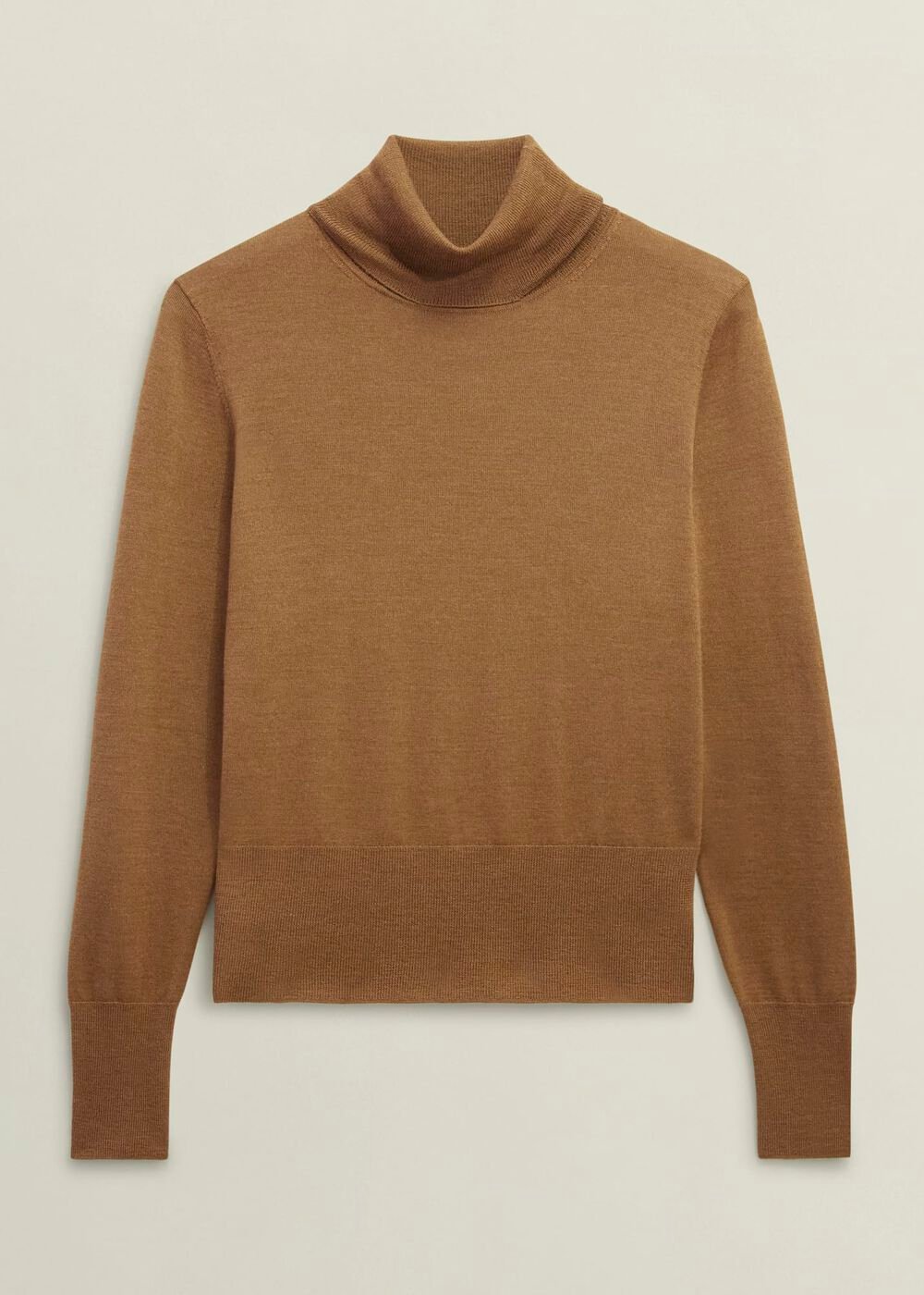 Clarendon Wool Silk Roll Neck Jumper, Classic Vicuna, hi-res