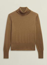 Clarendon Wool Silk Roll Neck Sweater, Classic Vicuna, hi-res