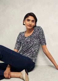 Jacqueline Print Top, Navy Ivory, hi-res