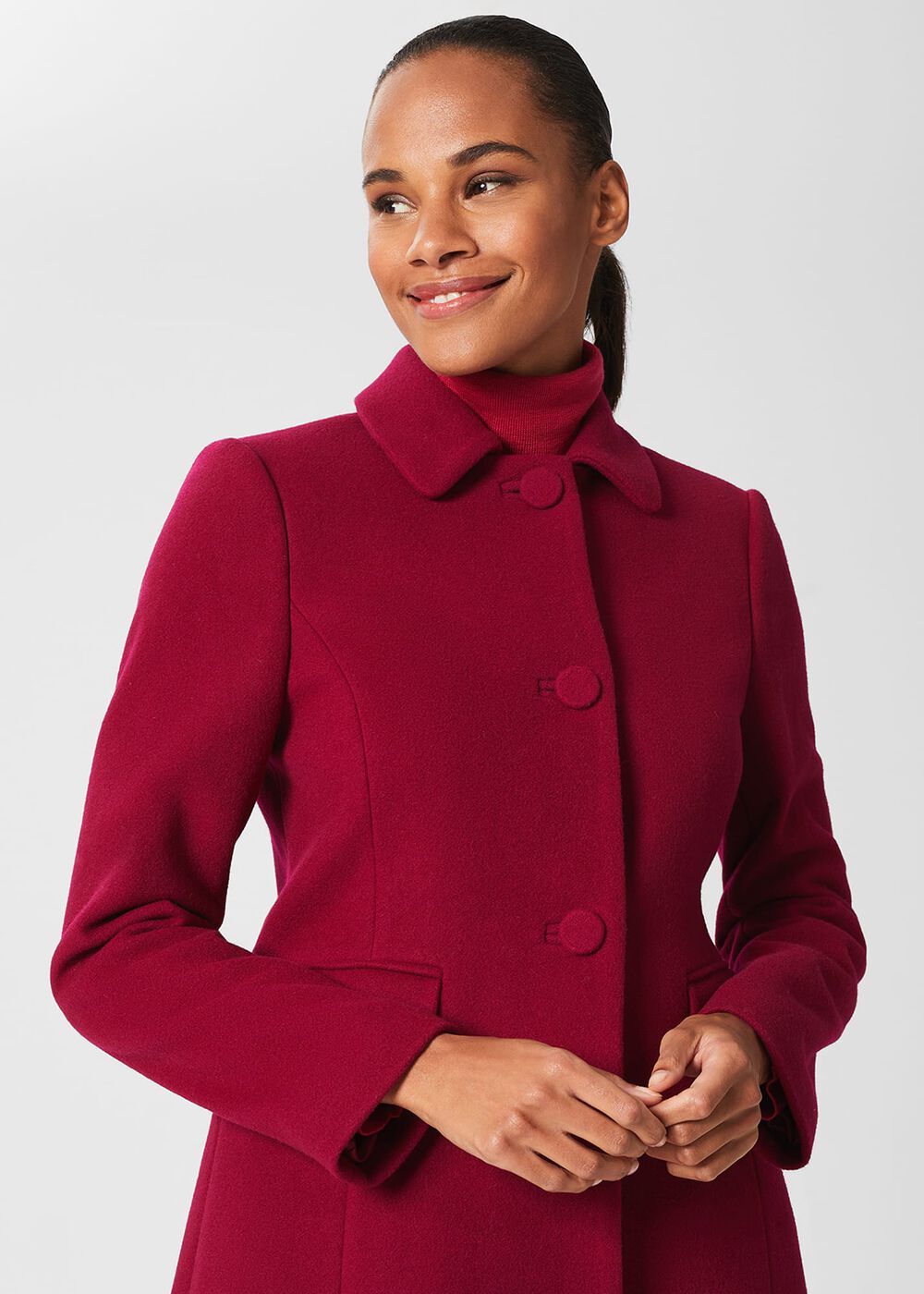 Anita Wool Blend A Line Coat, Dark Raspberry, hi-res