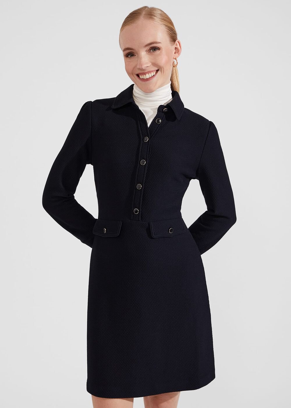 Adelia Ponte Dress, Navy, hi-res