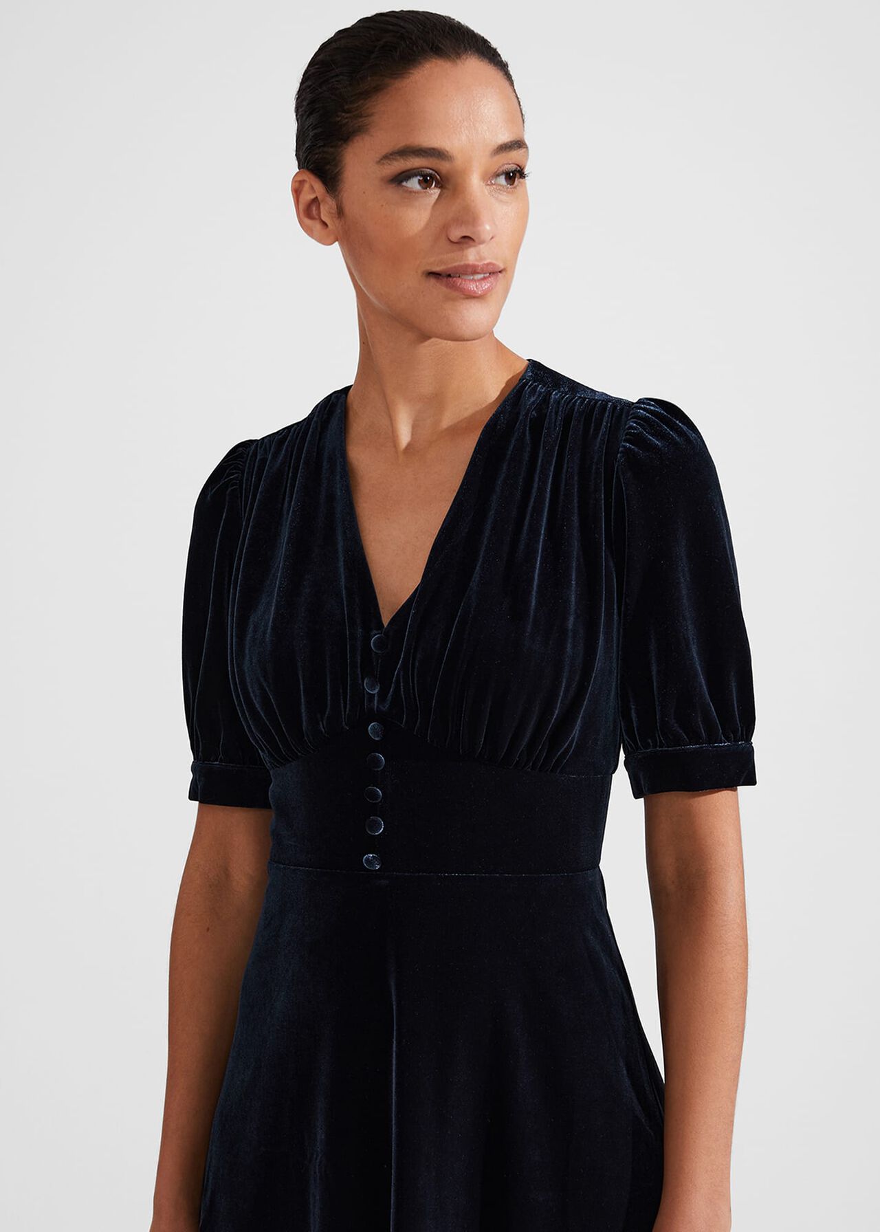 Alessia Velvet Jersey Dress, Hobbs Navy, hi-res