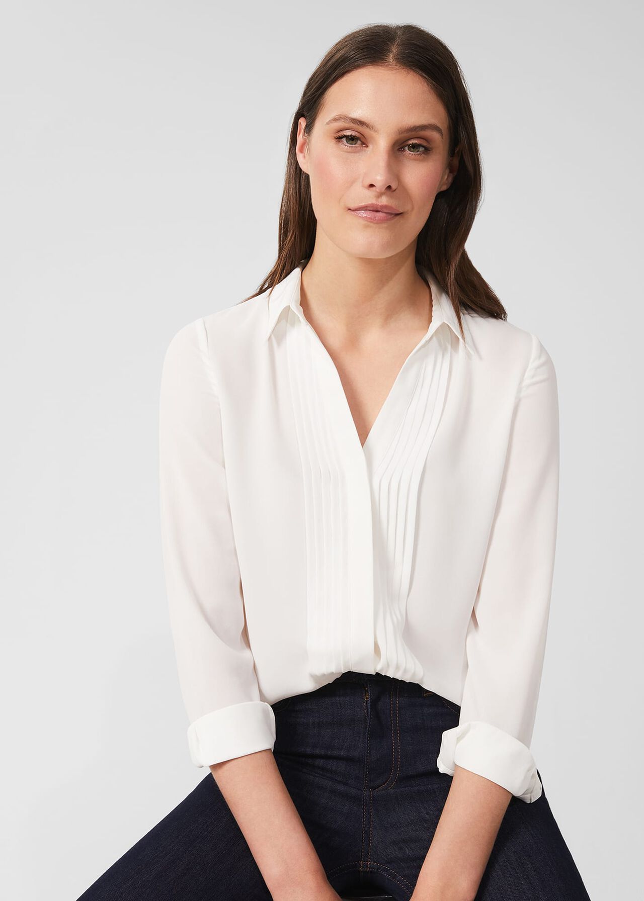 Elaine Pleat Shirt, Ivory, hi-res