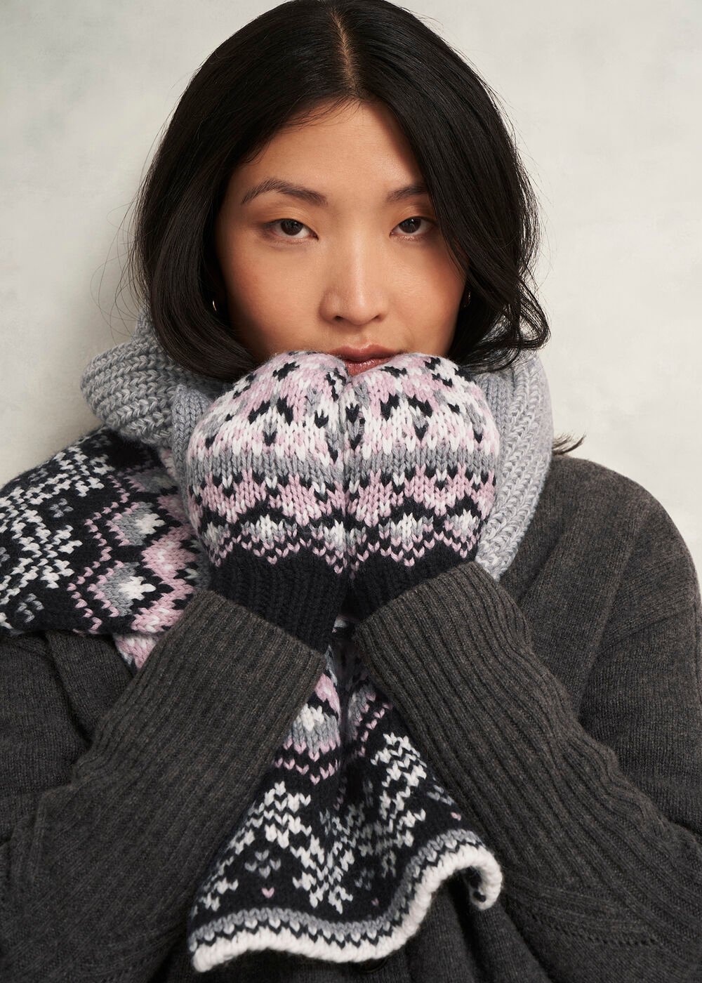 Deanna Fairisle Mittens, Grey Multi, hi-res