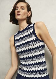 Navy Osterley Chevron Striped Knitted Vest Top, Navy Ivory, hi-res