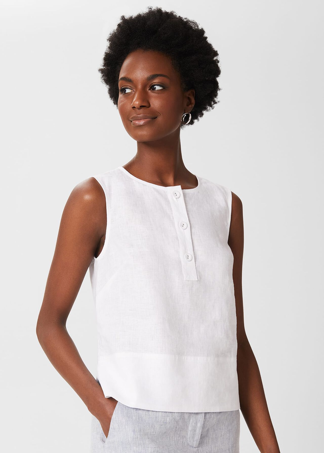 Gayle Linen Top, White, hi-res